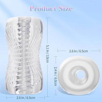 Masturbateur transparent 13 cm de long et 6,5 cm de large dimensions