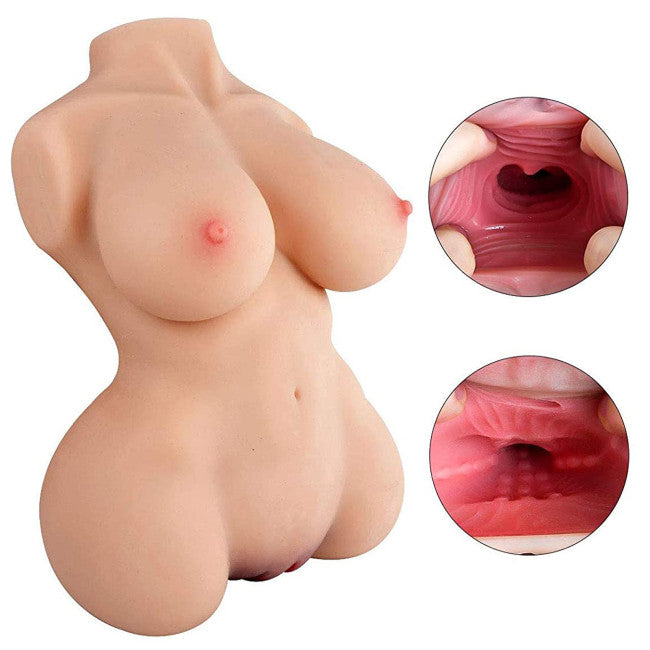 Masturbateur buste réaliste pour homme avec double entrée vaginale et anale en matière TPE souple