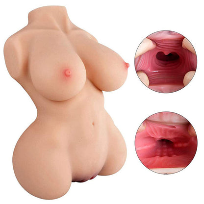 Masturbateur buste réaliste pour homme avec double entrée vaginale et anale en matière TPE souple