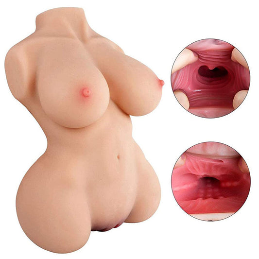 Masturbateur buste réaliste pour homme avec double entrée vaginale et anale en matière TPE souple