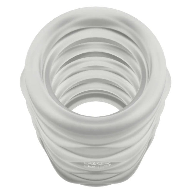 Vue en gros plan de la texture intérieure du simulateur de fellation manuel