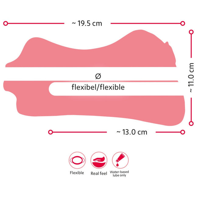 Masturbateur réaliste 3-en-1 dimensions 19,5 cm longueur 11 cm diamètre

