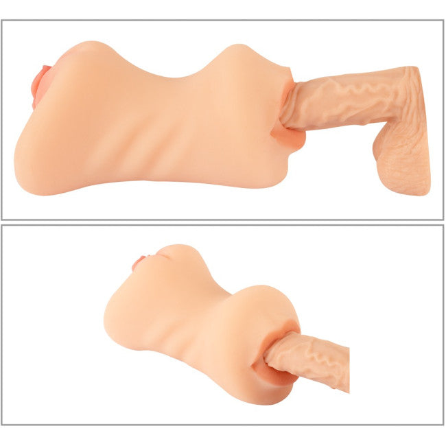 Masturbateur double pénétration 3-en-1 bouche vagin anus pénétrable des deux côtés

