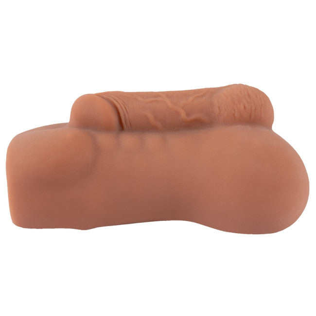 Masturbateur anal réaliste brun en TPE extensible adapté aux pénis plus longs