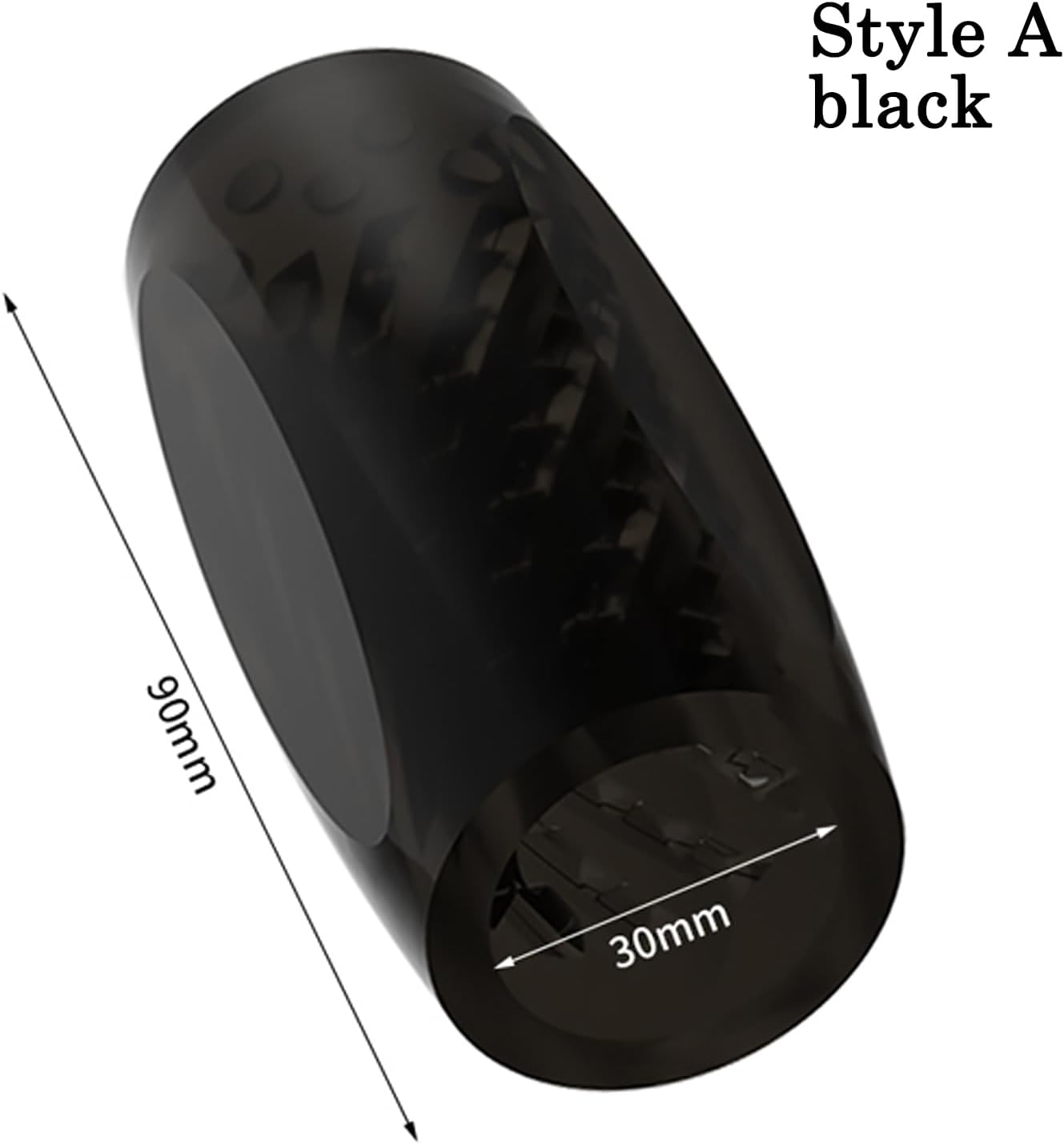 Dimensions du masturbateur masculin noir avec canal spiralé et forme ergonomique compacte