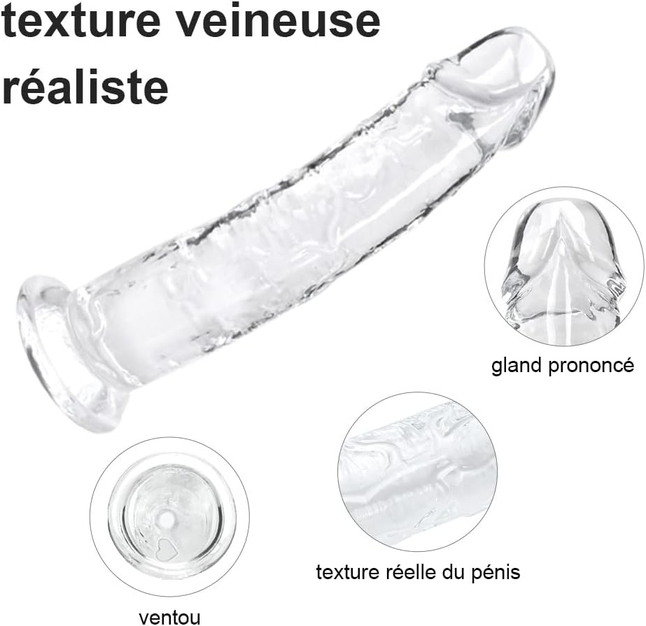 Gland réaliste et tige veinée du gode transparent en TPE
