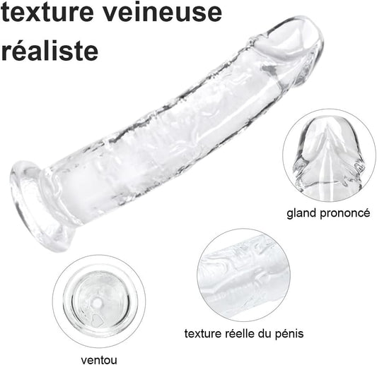 Gland réaliste et tige veinée du gode transparent en TPE
