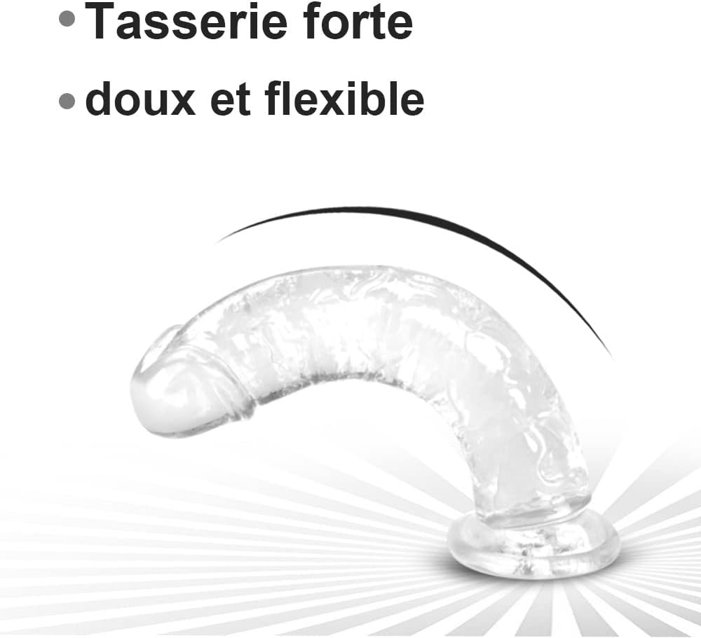Gode transparent avec ventouse puissante fixé pour un usage mains libres