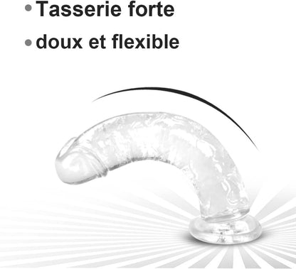 Gode transparent avec ventouse puissante fixé pour un usage mains libres