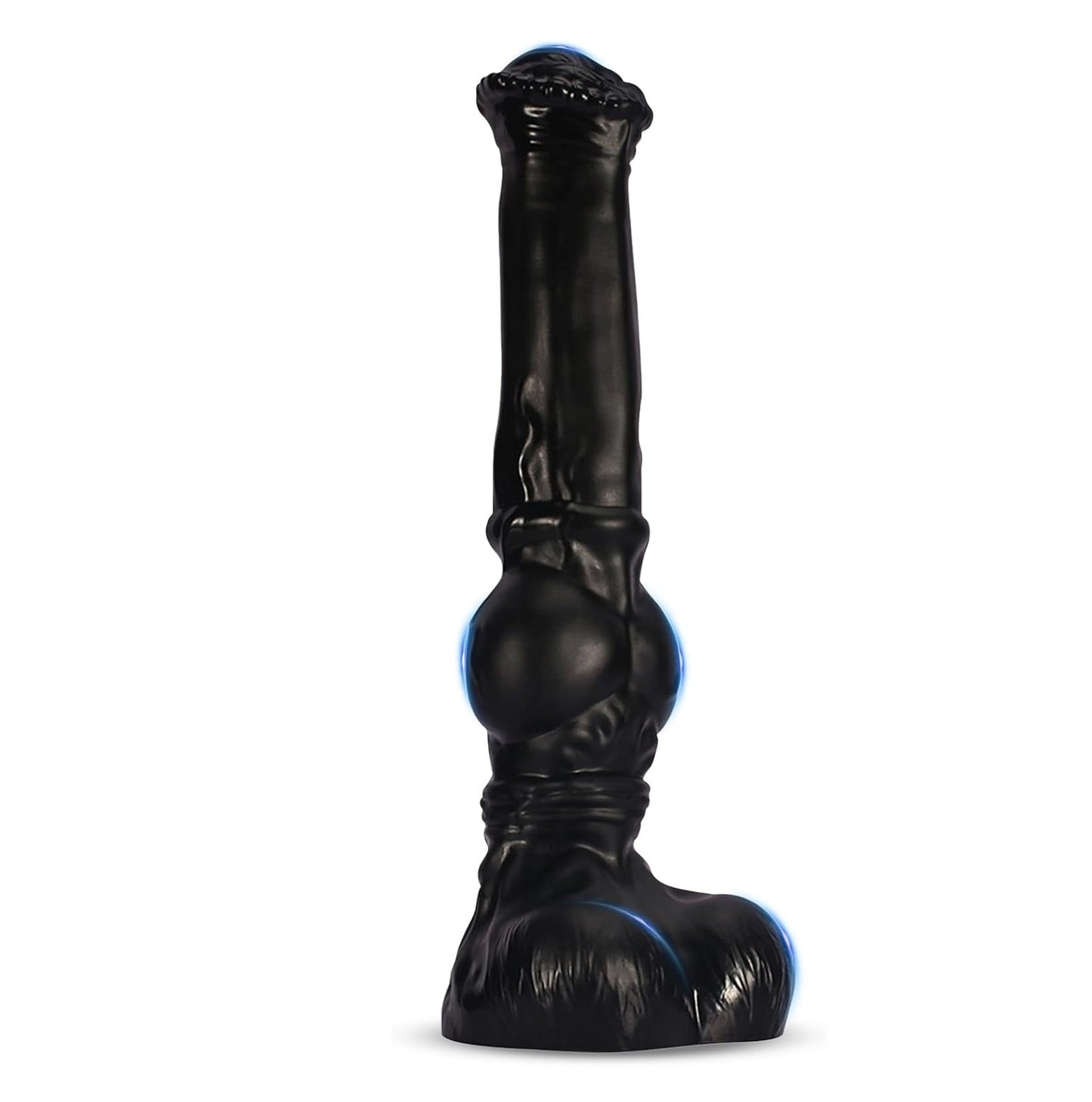Vue de face du gode anal géant extra large nervuré noir en TPE sur fond blanc