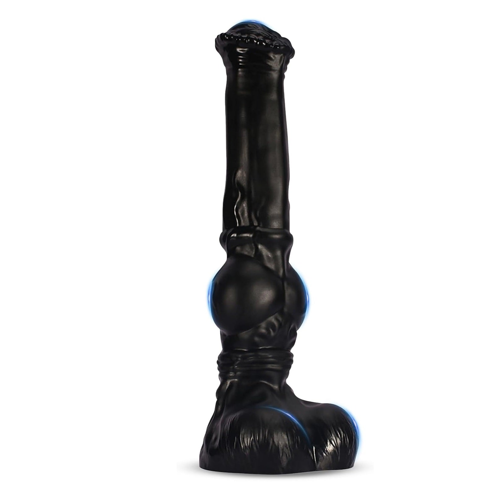 Vue de face du gode anal géant extra large nervuré noir en TPE sur fond blanc