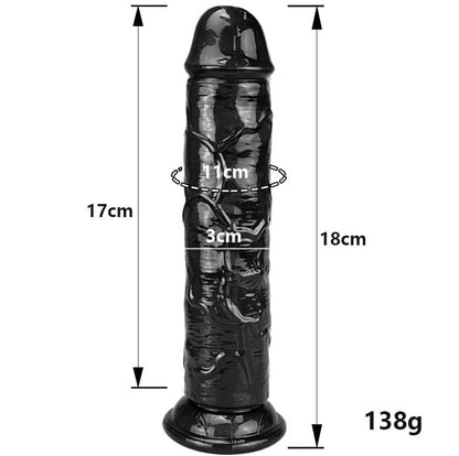 Gode ventouse réaliste noir mesuré : 18 cm de long et 3 cm de diamètre
