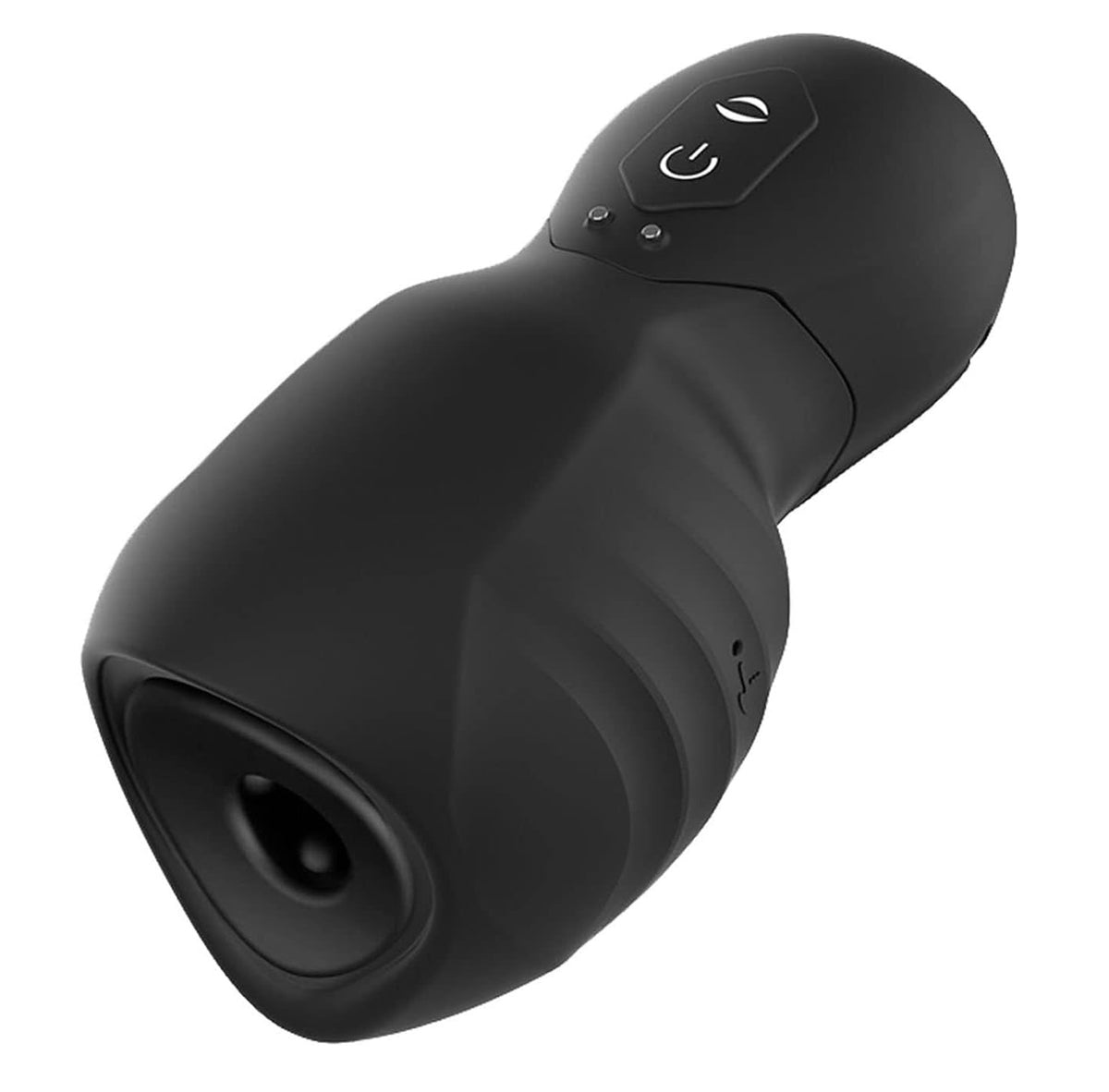 Vibromasseur masculin compact noir vu de face sur fond neutre