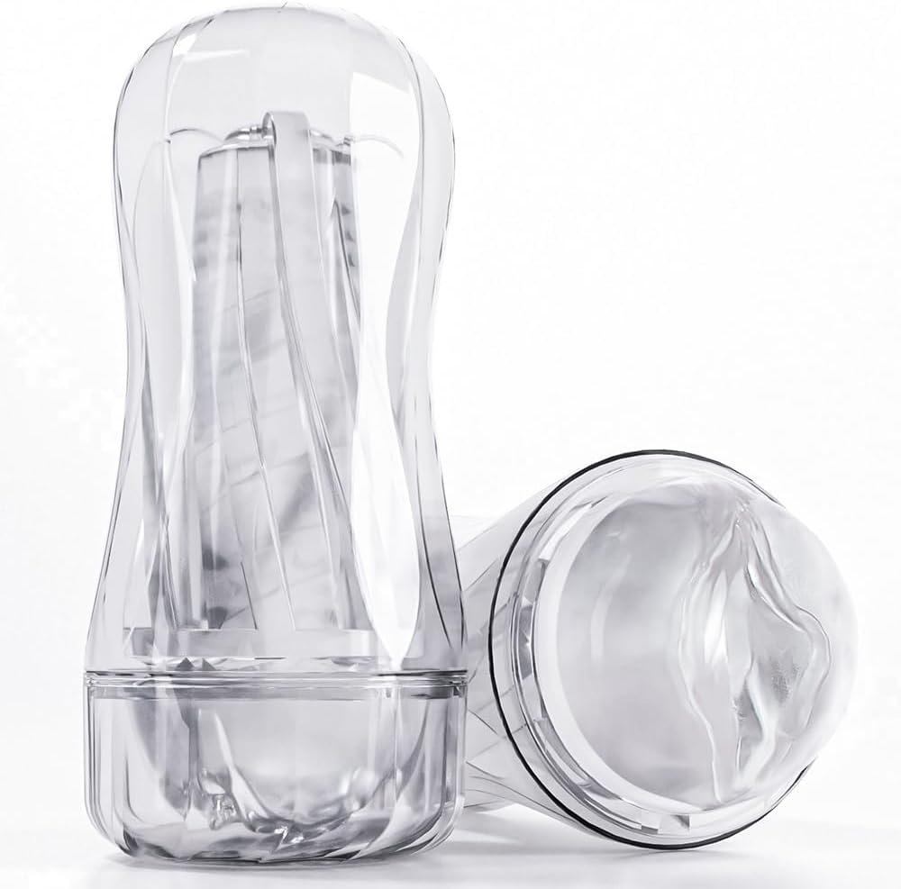 Masturbateur transparent détachable avec manchon interne amovible et coque rigide
