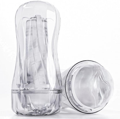 Masturbateur transparent détachable avec manchon interne amovible et coque rigide
