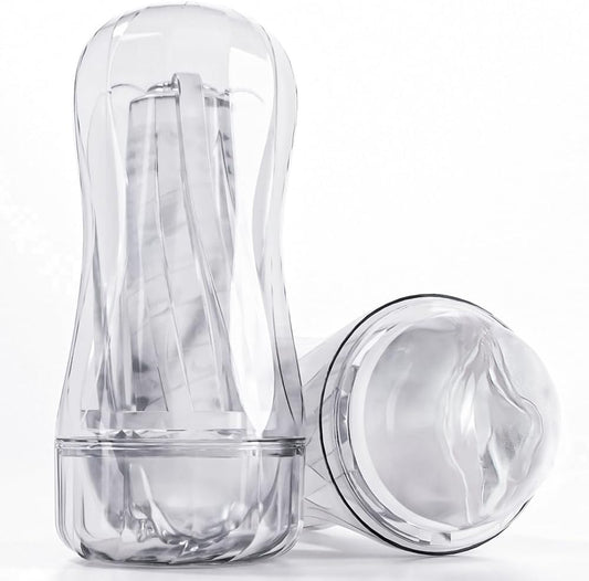 Masturbateur transparent détachable avec manchon interne amovible et coque rigide
