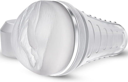 Masturbateur transparent 19 cm à succion manuelle vu de face
