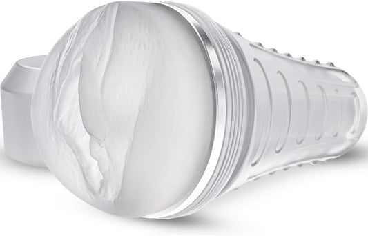 Masturbateur transparent 19 cm à succion manuelle vu de face
