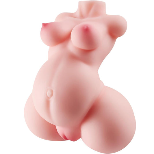 Vue de face de la poupée sexuelle enceinte au ventre galbé et courbes réalistes