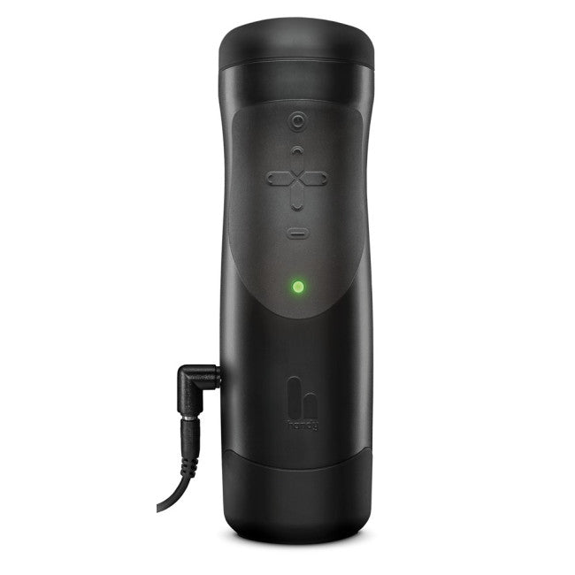 Masturbateur automatique noir vu de face sur fond neutre
