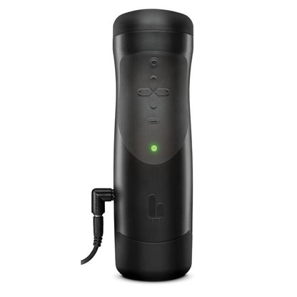 Masturbateur automatique noir vu de face sur fond neutre
