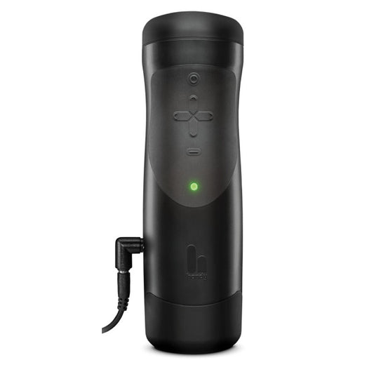 Masturbateur automatique noir vu de face sur fond neutre
