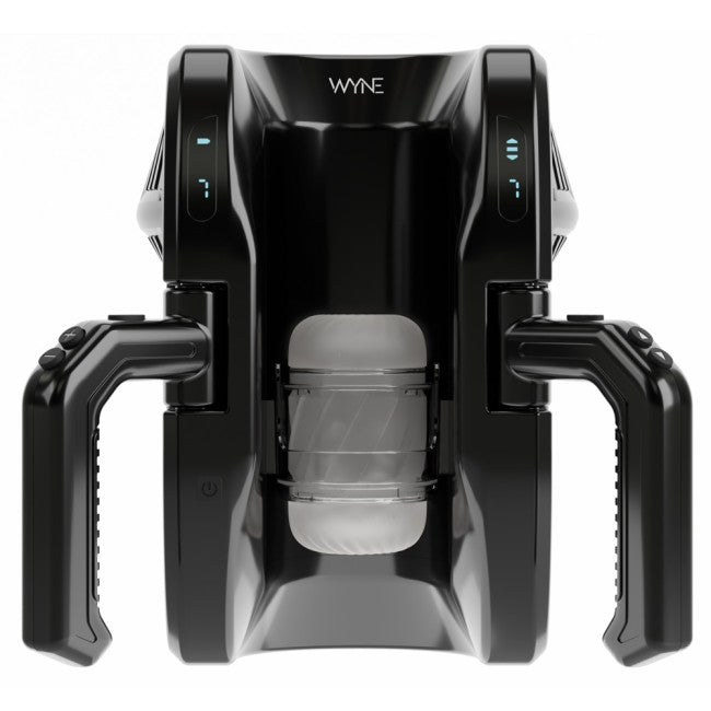 Masturbateur automatique vue de trois quarts avec manchon en place