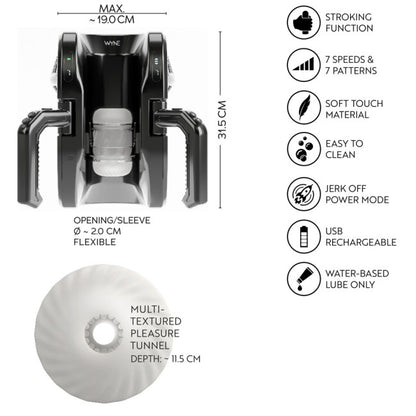 Schéma des dimensions du masturbateur automatique : 31,5 cm de long et 11,5 cm insérables