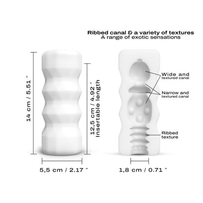 Dimensions de la vaginette ultra-douce et élastique compacte pour homme : longueur insérable 12 cm et largeur 1,8 cm – format idéal pour un plaisir discret et intense