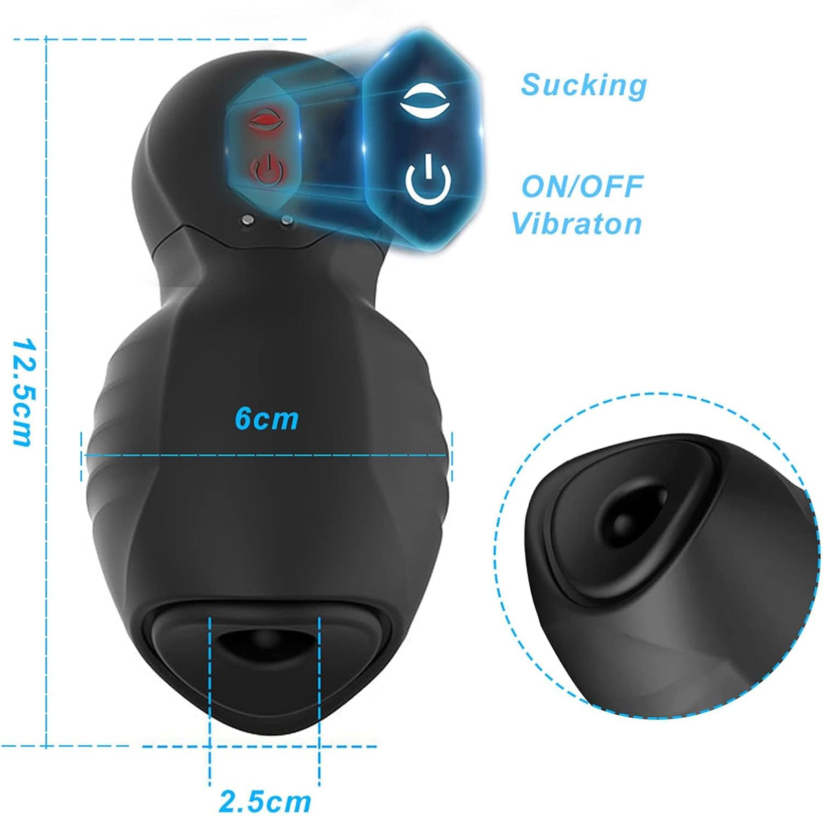 Schéma des dimensions du vibromasseur masculin compact au format de poche