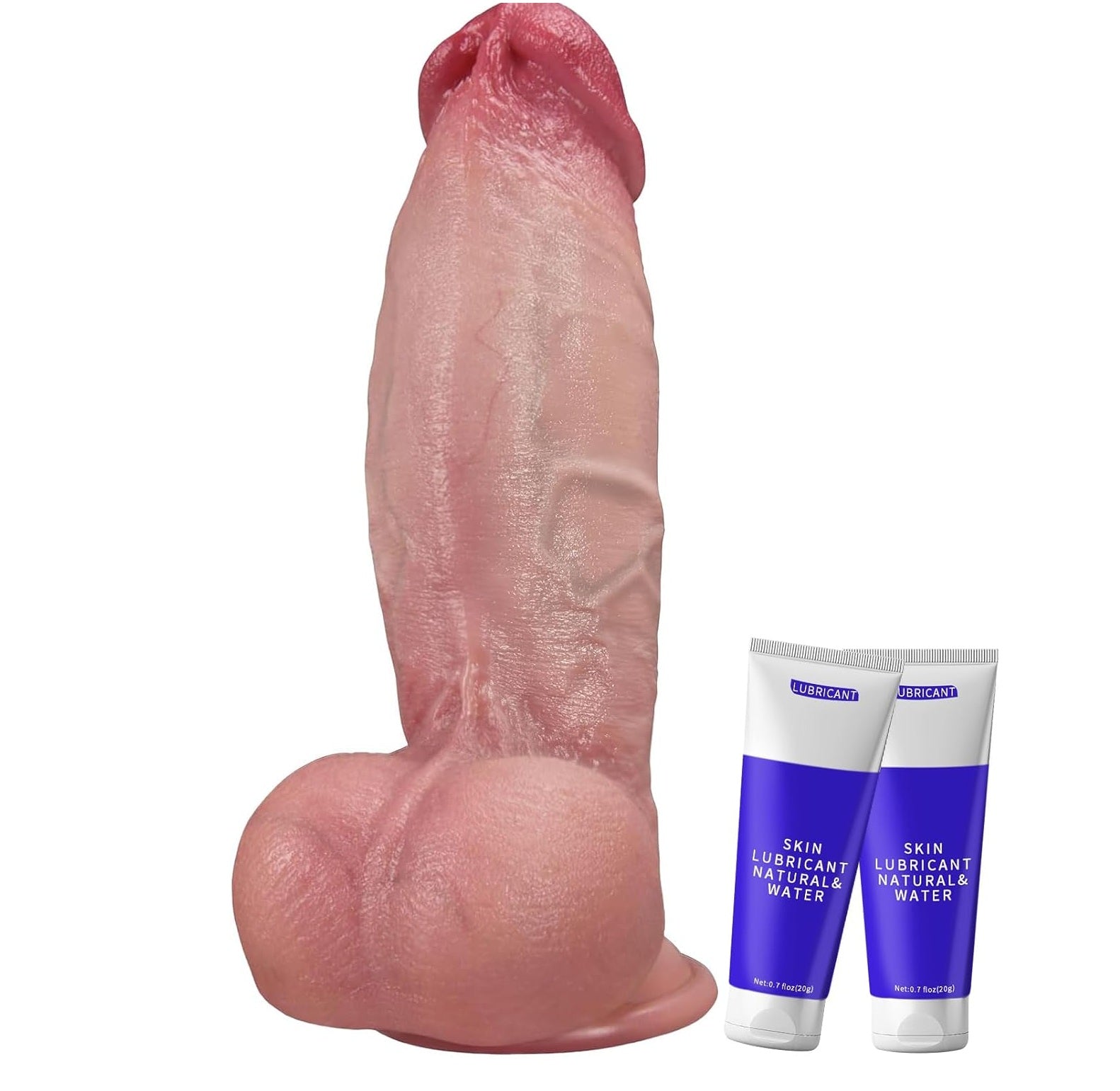 Gode épais XL 22 cm en silicone double densité couleur chair avec ventouse et testicules réalistes