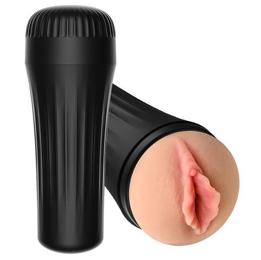 Masturbateur squeezable nervuré vu de face sur fond neutre