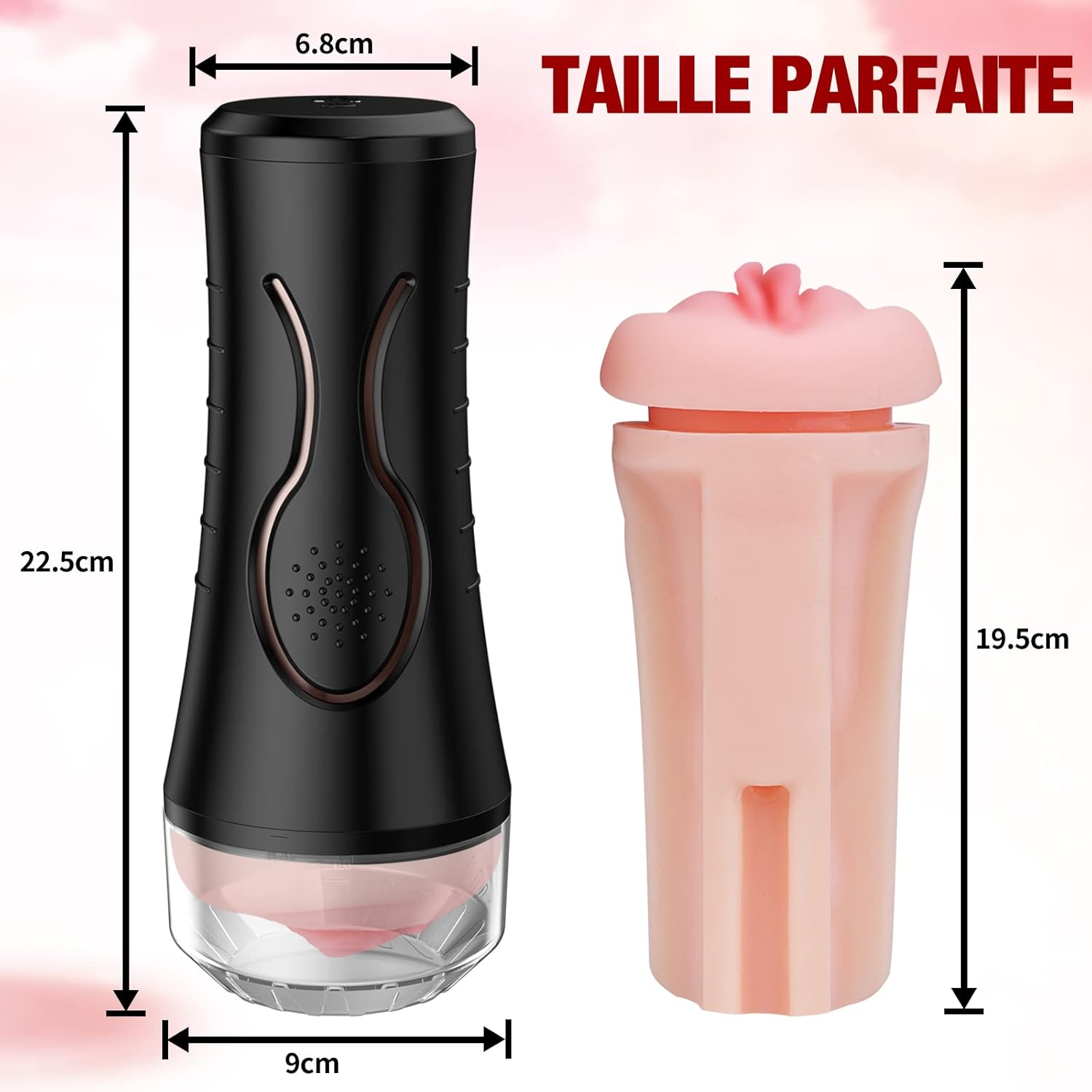 Dimensions du masturbateur masculin électrique avec profondeur insérable de 19cm