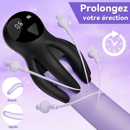 Particules 3D intérieures de l'anneau vibrant pieuvre offrant une friction douce et intense sur toute la longueur du pénis, adaptable à toutes les tailles