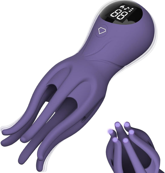 Vibromasseur de pénis vibrant présenté de face sur fond neutre