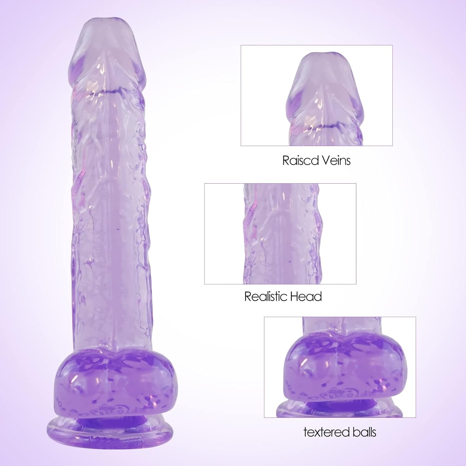 Gode mains libres violet en TPE souple posé sur surface lisse