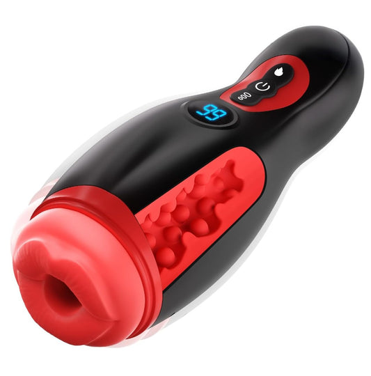 Vue de face du masturbateur connecté avec application et modes de stimulation personnalisables