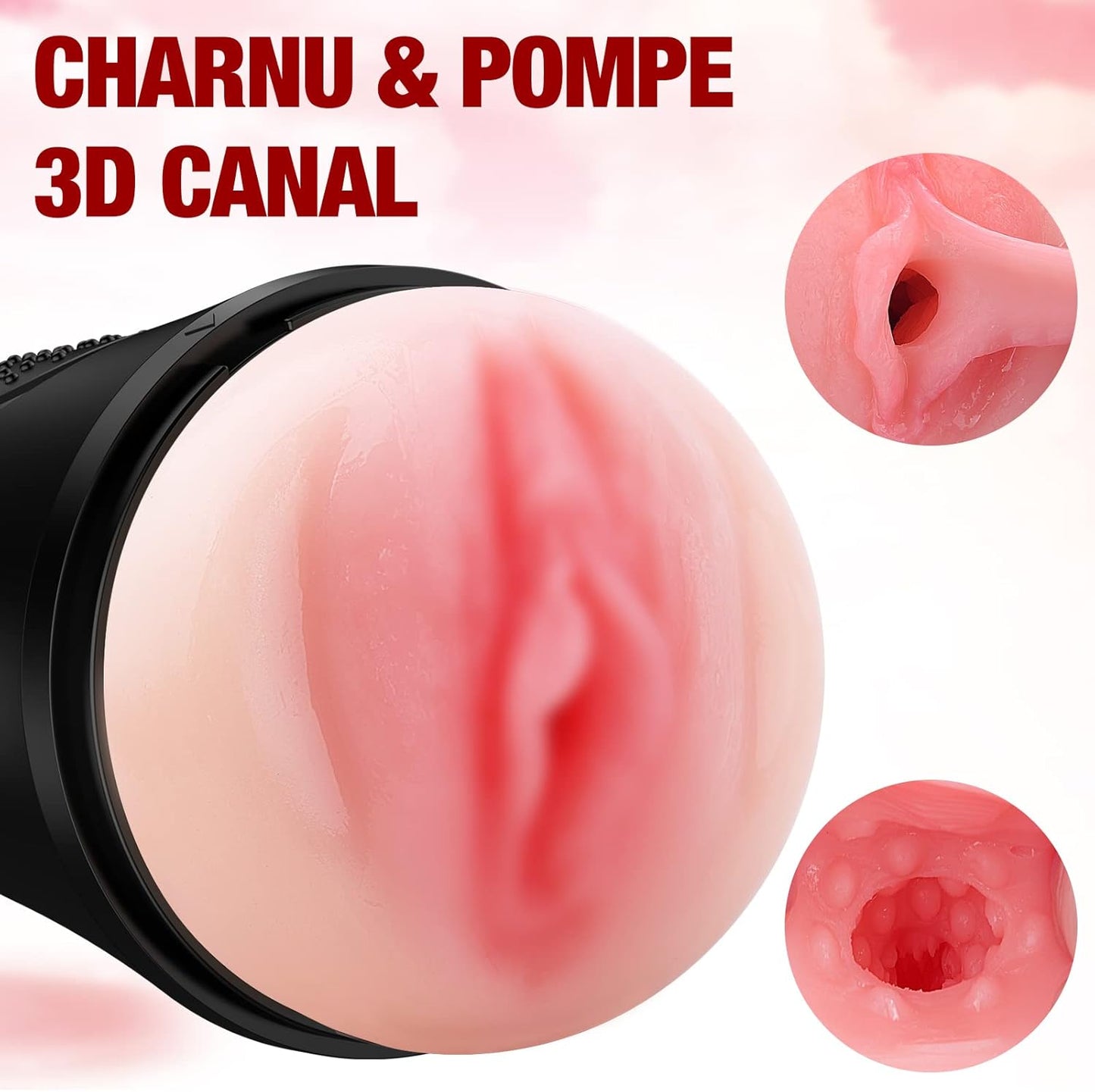 Masturbateur texture 3D avec canal interne souple et reliefs de stimulation réalistes