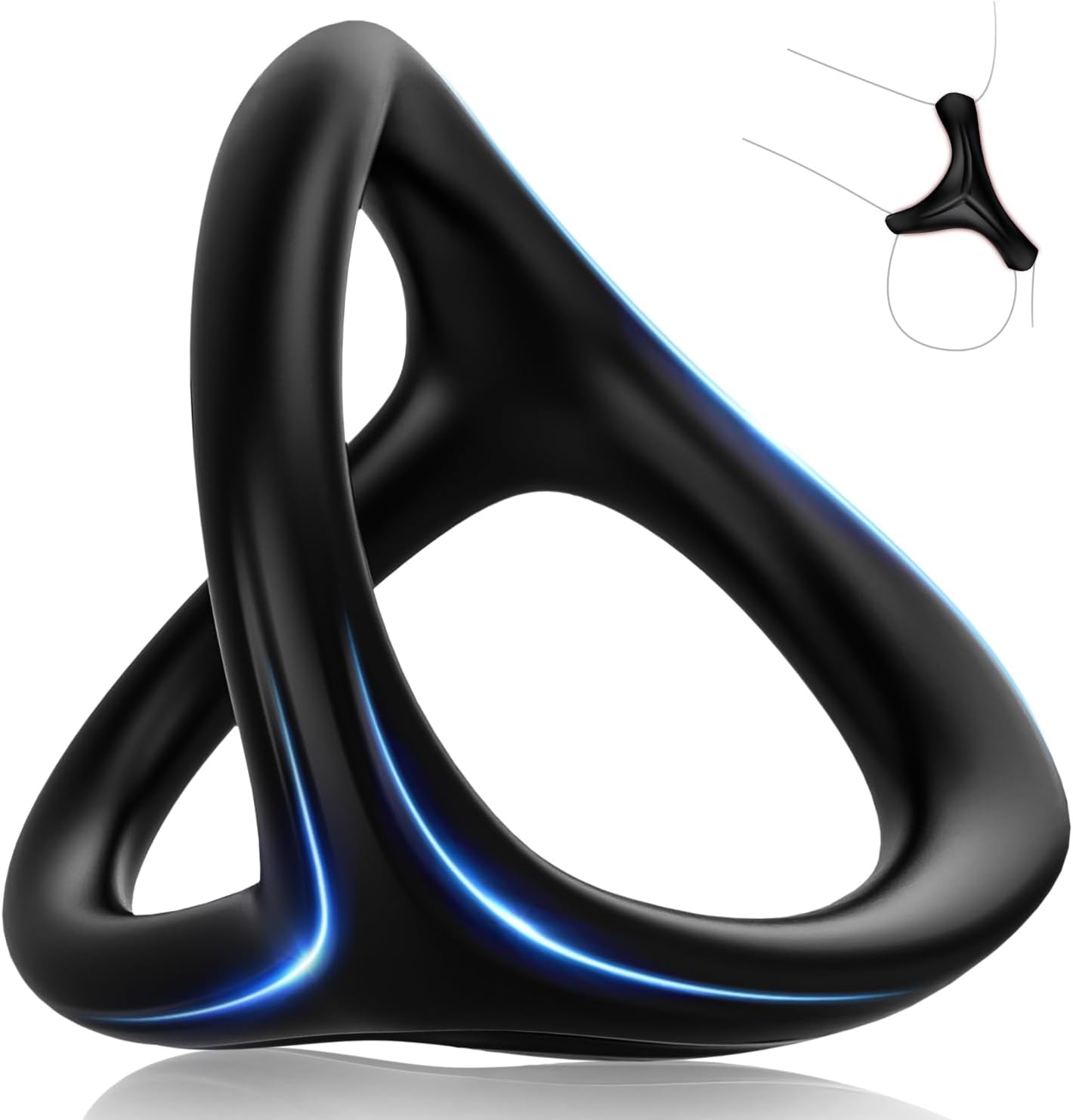 Cockring triangle en silicone noir vue de face sur fond blanc