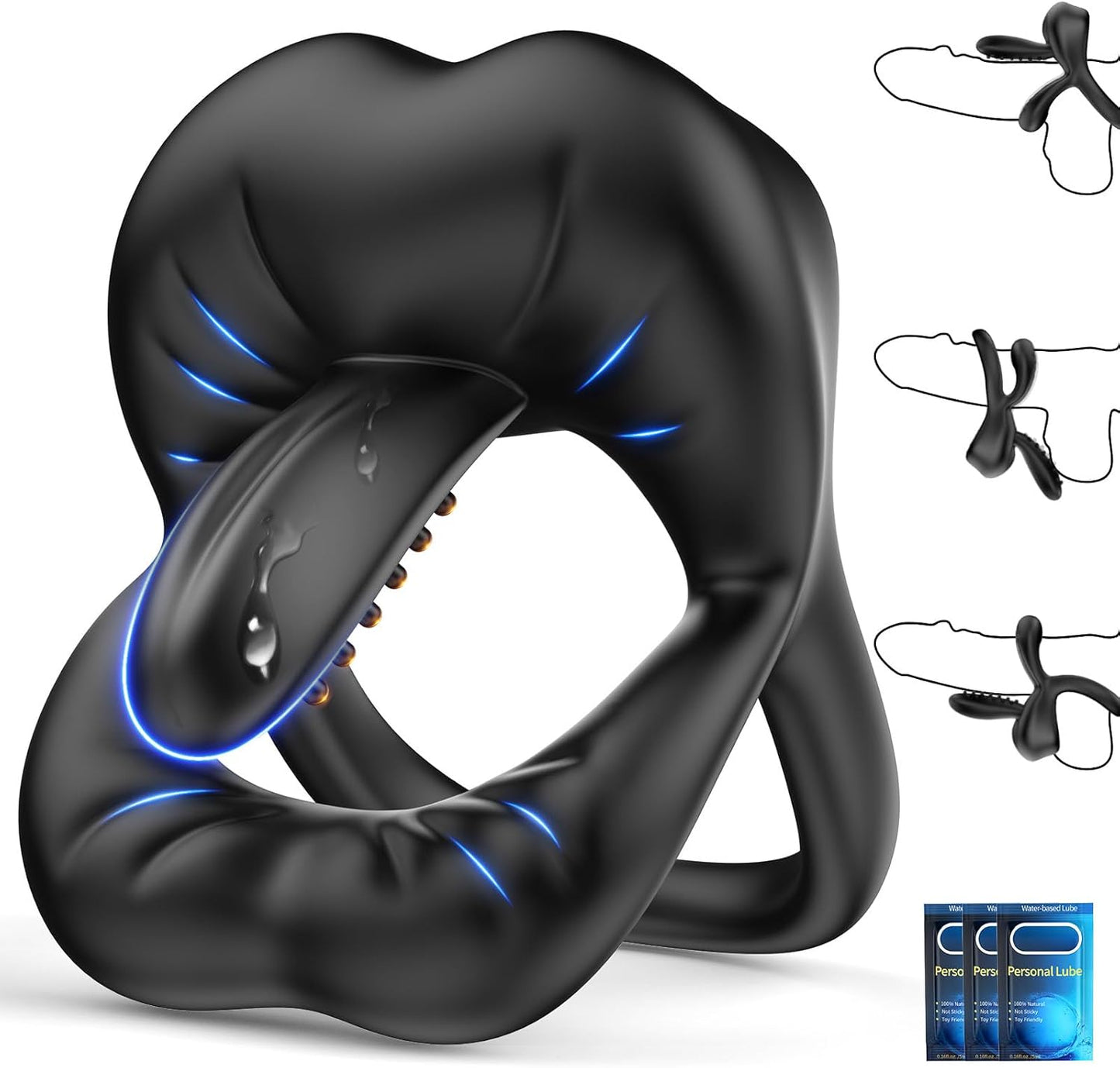 Anneau pénien vibrant noir en silicone vue de face sur fond neutre