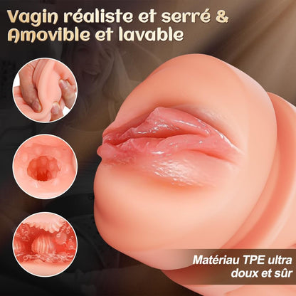 Masturbateur homme vibrant tenu en main, gros plan de trois quarts