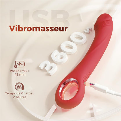 Port de recharge USB du vibromasseur va-et-vient rouge charge complète en 30 minutes