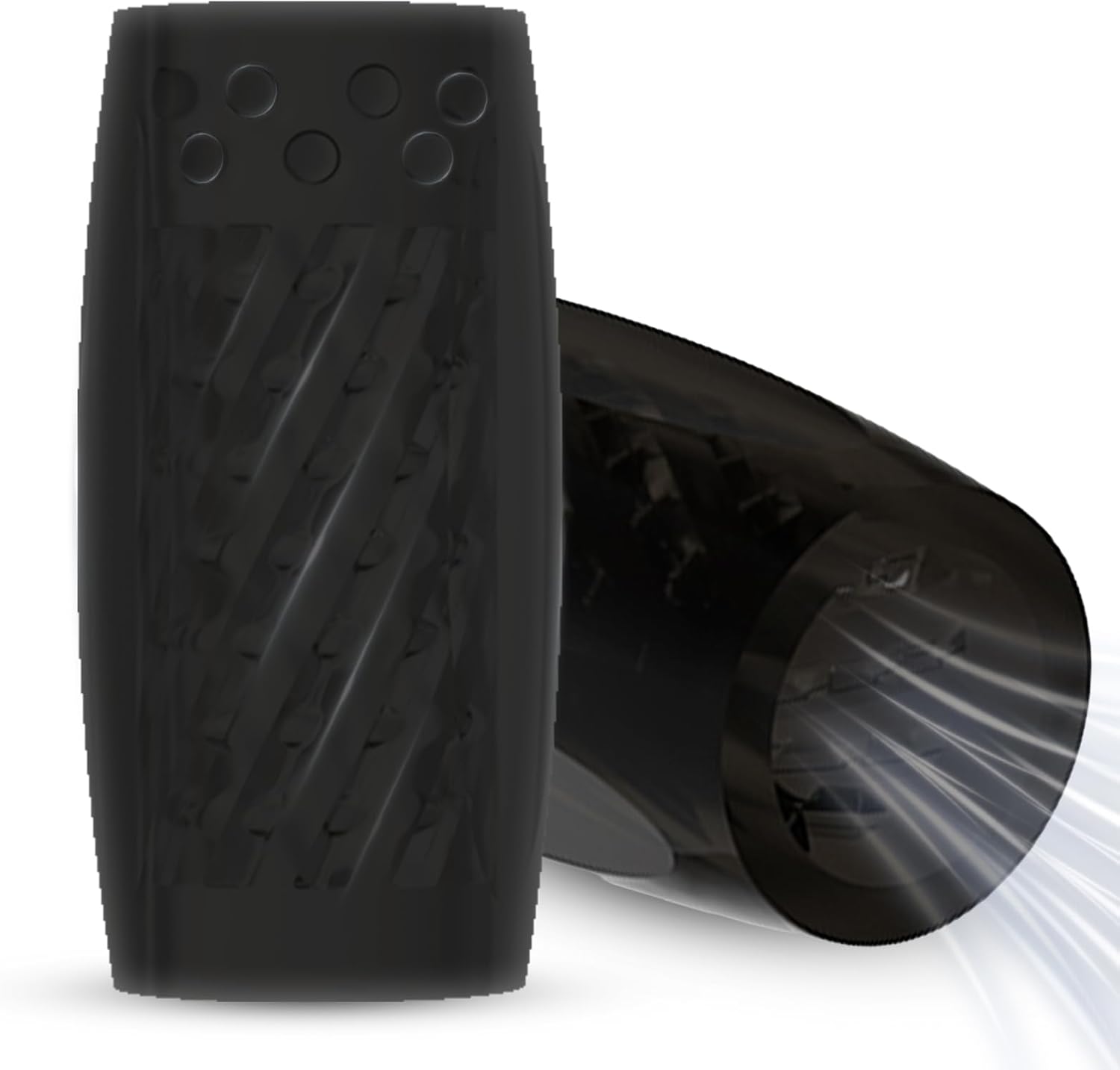 Vue avant du masturbateur homme noir texturé pour stimulation intense et prise en main facile