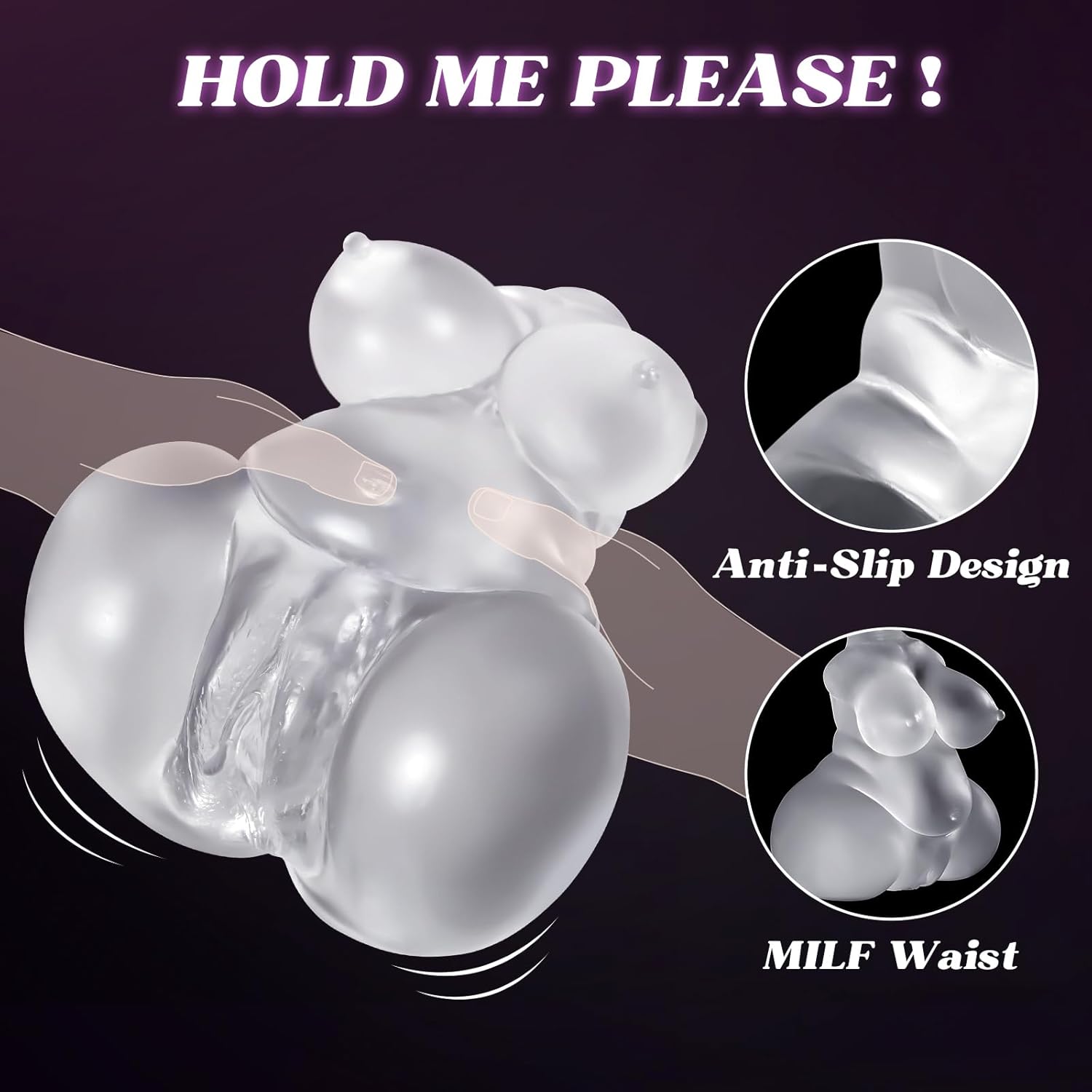 Masturbateur buste transparent BBW en TPE vu de face avec poitrine généreuse et design réaliste