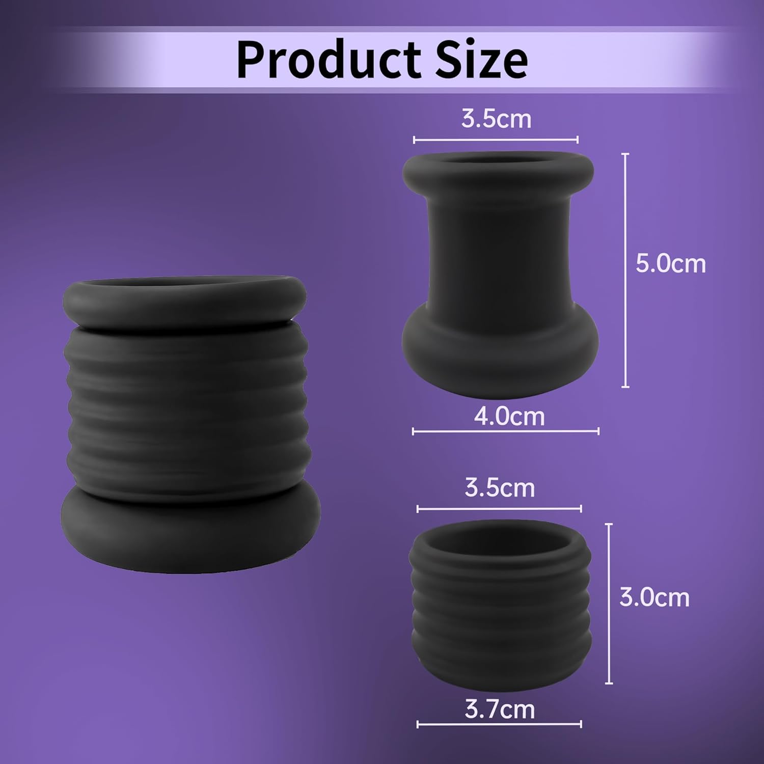 Anneau pénien en silicone souple mesuré, diamètre intérieur de 3,2 à 3,8 cm