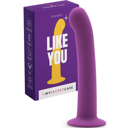 Gode flexible pourpre vu de face sur fond neutre
