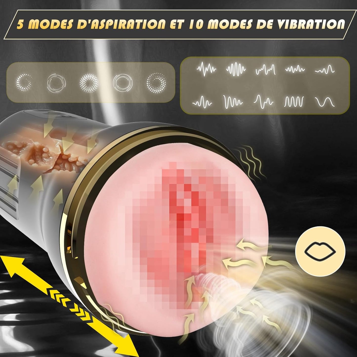 Masturbateur à succion pour homme doté de 5 modes d'aspiration