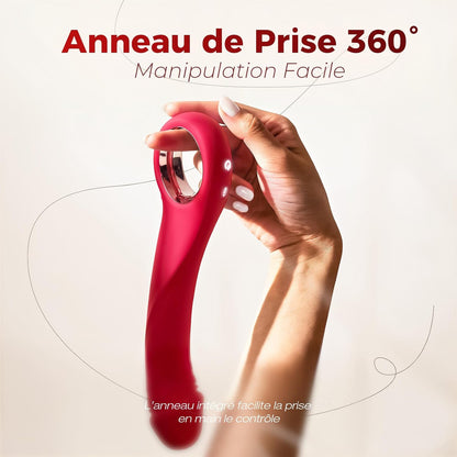 Anneau de préhension antidérapant 360° du gode courbé vibrant rouge pour contrôle précis