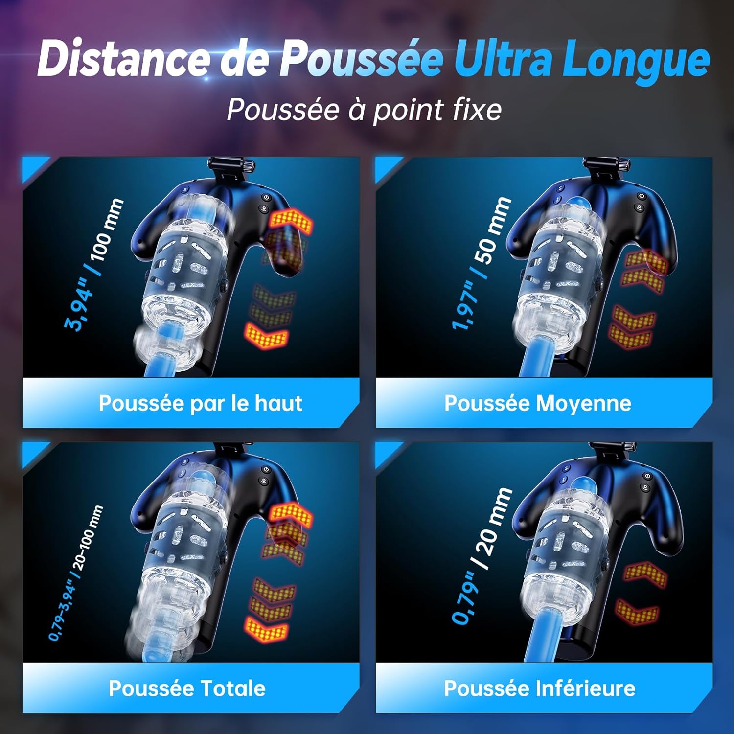 Masturbateur automatique va-et-vient vue de face au design noir élégant
