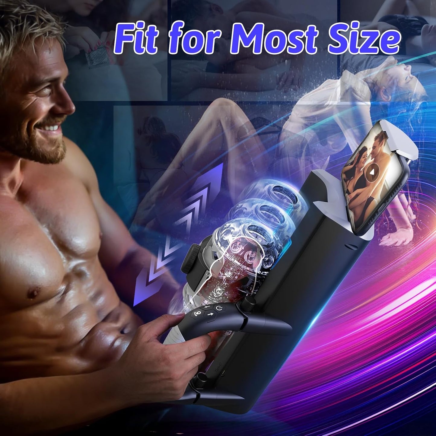 Masturbateur automatique homme avec poignées pliables ergonomiques pour une prise en main confortable